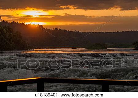 Stock Image - Hypoxia Falls, River Nile flowing with strong water current, Uganda. Fotosearch