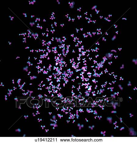Stock Image - Illustration of a cloud of antibodies.. Fotosearch