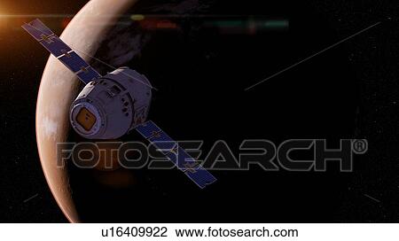 Illustration of a satellite in front of Mars. View Large Photo Image Stock Image - Illustration of a satellite in front of Mars.. Fotosearch
