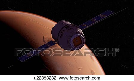 Illustration of a satellite in front of Mars. View Large Photo Image Stock Image - Illustration of a satellite in front of Mars.. Fotosearch