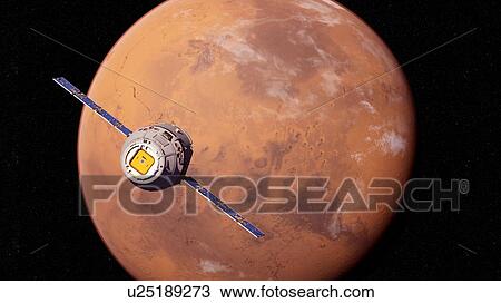 Illustration of a satellite in front of Mars. View Large Photo Image Stock Image - Illustration of a satellite in front of Mars.. Fotosearch