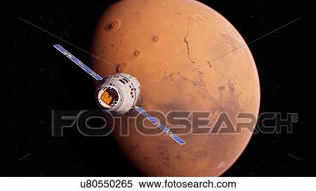 Illustration of a satellite in front of Mars. View Large Photo Image Stock Photography - Illustration of a satellite in front of Mars.. Fotosearch