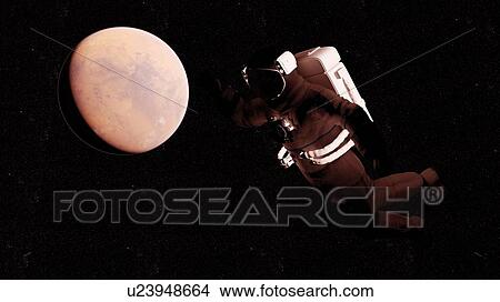 Illustration of an astronaut in front of Mars. View Large Photo Image Picture - Illustration of an astronaut in front of Mars.. Fotosearch