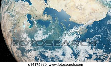 Stock Image - Illustration of the Earth from space.. Fotosearch