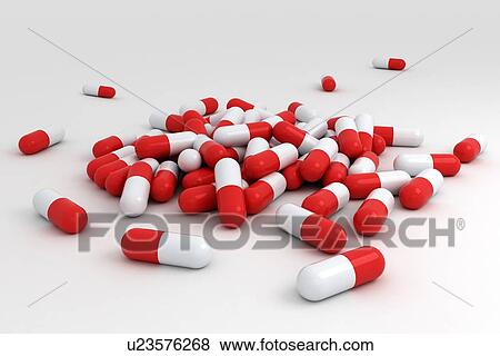 Stock Photo - Large pile of red medical pills, computer illustration.. Fotosearch