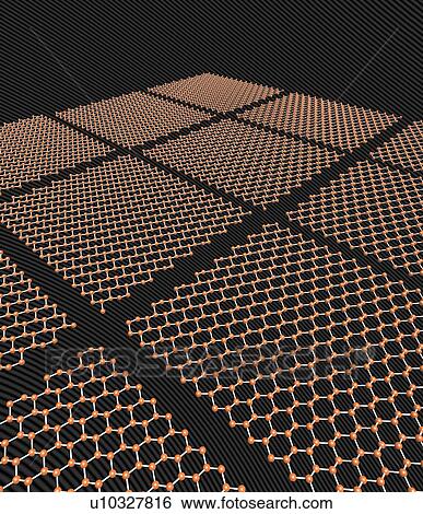 Stock Photograph - Molecular model of sheets of silicene showing buckled structure. Silicene is a two-dimensional allotrope of silicon. Computer generated image.. Fotosearch