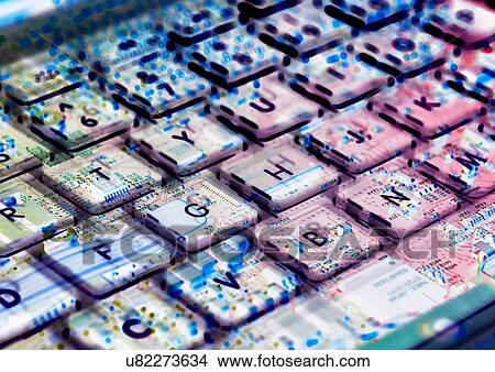 Multiple exposure of laptop computer showing keyboard and circuit board below View Large Photo Image Picture - Multiple exposure of laptop computer showing keyboard and circuit board below. Fotosearch