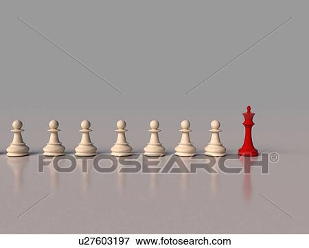 Stock Photo - Red chess king leading white pawns, illustration.. Fotosearch