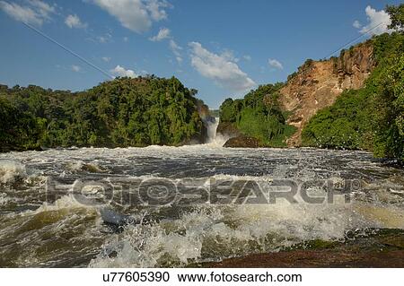 Stock Image - River Nile and the waterfall at Murchison Falls National Park, Uganda. Fotosearch