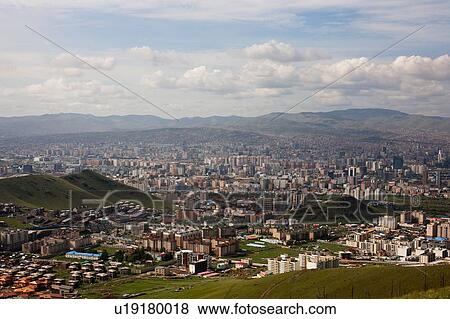 Stock Photo - Scenic cityscape, elevated view, Ulaan baatar, Mongolia. Fotosearch