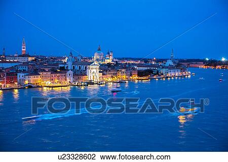 Scenic cityscape over Giudecca canal at night, Venice, Veneto, Italy View Large Photo Image Stock Image - Scenic cityscape over Giudecca canal at night, Venice, Veneto, Italy. Fotosearch