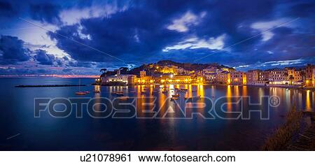 Stock Image - Sestri Levante at night, Liguria, Italy. Fotosearch