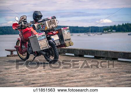 Stock Image - Touring motorcycle by Campbell River, Vancouver, Canada. Fotosearch