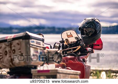 Stock Photography - Touring motorcycle by Campbell River, Vancouver, Canada. Fotosearch