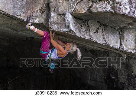 Stock Photography - Trad climbing roof of My Little Pony route in Squamish, Canada. Fotosearch