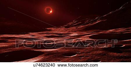 A view of the surface of the Moon during a lunar eclipse. The Sun has passed behind the Earth, illuminating its atmosphere in an eerie red and staining the lunar landscape. View Large Photo Image Stock Image - A view of the surface of the Moon during a lunar eclipse. The Sun has passed behind the Earth, illuminating its atmosphere in an eerie red and staining the lunar landscape.. Fotosearch