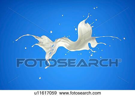 Stock Photo - Abstract flying milk splash on blue background.. Fotosearch