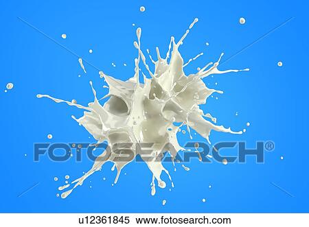 Stock Photography - Abstract milk splash explosion on blue background.. Fotosearch