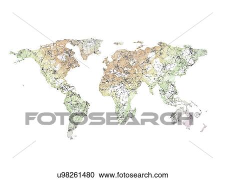 Stock Image - Abstract polygon 3d render world map, illustration. Fotosearch