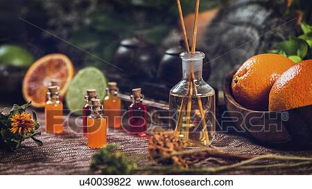Stock Image - Aromatherapy oils. Fotosearch