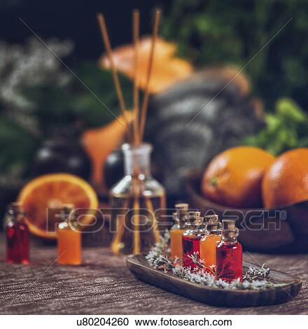 Stock Image - Aromatherapy oils. Fotosearch