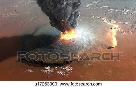 Stock Image - Artwork of Olympus Mons Erupting. Fotosearch
