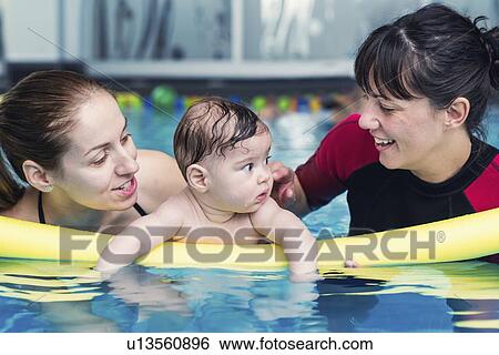 Stock Photograph - Baby in swimming pool. Fotosearch