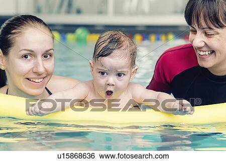 Stock Photograph - Baby in swimming pool. Fotosearch