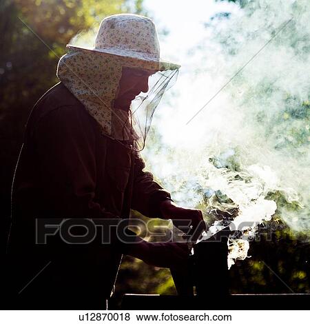 Beekeeper smoking beehive in farm, Ural, Bashkortostan, Russia View Large Photo Image Stock Photo - Beekeeper smoking beehive in farm, Ural, Bashkortostan, Russia. Fotosearch