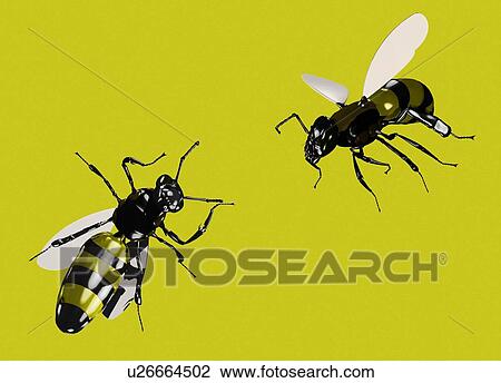 Bees against a yellow background, illustration. View Large Photo Image Stock Image - Bees against a yellow background, illustration.. Fotosearch