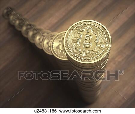 Stock Photograph - Bitcoins in piles, illustration. Fotosearch