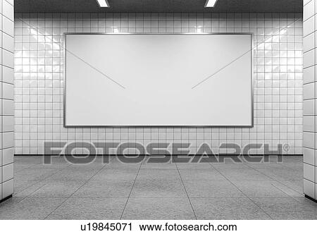 Stock Image - Blank horizontal billboard on the metro station. 3D illustration.. Fotosearch