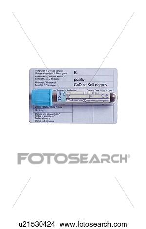 Picture - Blood group test with certificate and blood sample.. Fotosearch