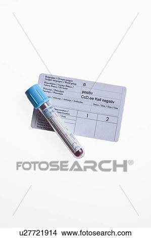 Picture - Blood group test with certificate and blood sample.. Fotosearch