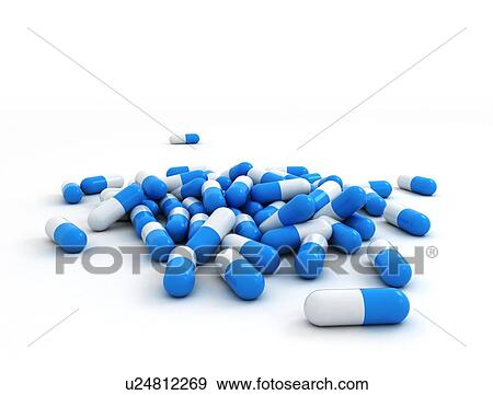 Stock Photo - Blue and white pills, illustration. Fotosearch