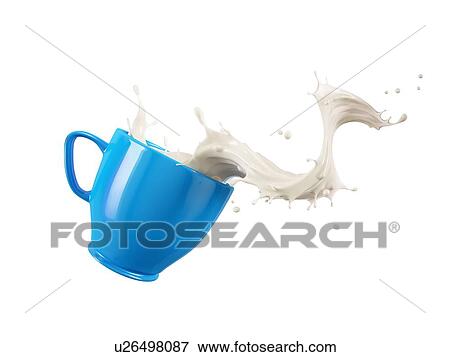 Blue cup mug with milk wave splash. Isolated on white background. View Large Photo Image Stock Photo - Blue cup mug with milk wave splash. Isolated on white background.. Fotosearch