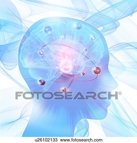Stock Image - Brain atoms, illustration. Fotosearch
