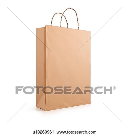 Stock Image - Brown paper bag with handles rope isolated on white background.. Fotosearch