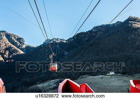 Stock Image - Cable cars, Piani Resinelli, Lombardy, Italy. Fotosearch
