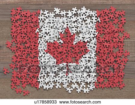 Stock Image - Canadian flag jigsaw puzzle, illustration. Fotosearch