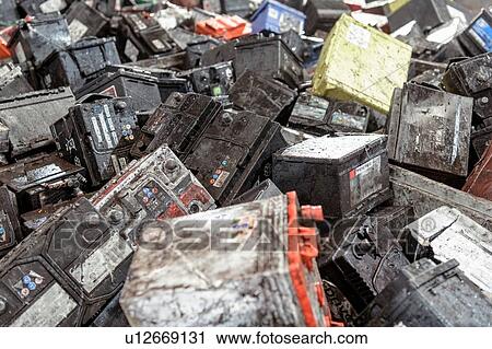 Car batteries in vehicle battery recycling plant View Large Photo Image Stock Image - Car batteries in vehicle battery recycling plant. Fotosearch