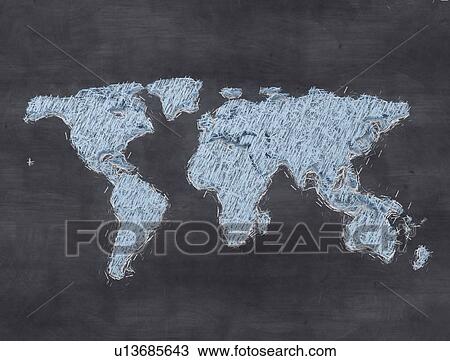 Stock Image - Chalkboard world map, illustration. Fotosearch