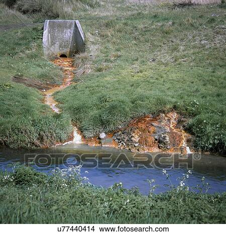 Picture - Chemically polluted water draining into River Tame out of land once used for dumping waste containing heavy metals. West Midlands, UK.. Fotosearch