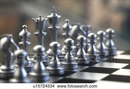 Picture - Chess pieces on board, illustration. Fotosearch