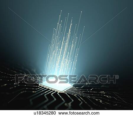 Stock Image - Circuit board with light, illustration. Fotosearch