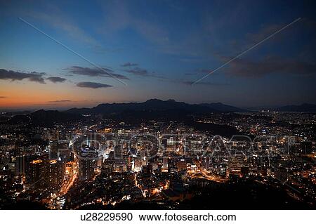 Cityscape at dusk, Seoul, South Korea View Large Photo Image Stock Image - Cityscape at dusk, Seoul, South Korea. Fotosearch