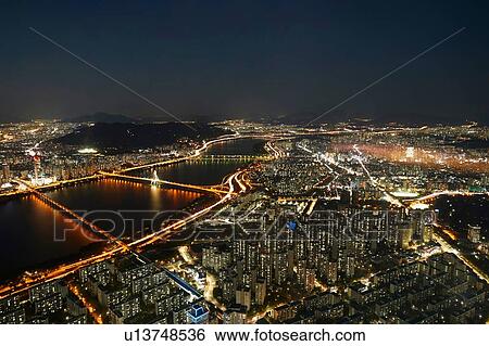 Cityscape at dusk, Seoul, South Korea View Large Photo Image Stock Photograph - Cityscape at dusk, Seoul, South Korea. Fotosearch