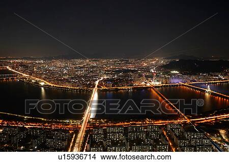 Cityscape at night, Seoul, South Korea View Large Photo Image Picture - Cityscape at night, Seoul, South Korea. Fotosearch