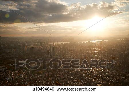 Cityscape at sunrise, Seoul, South Korea View Large Photo Image Stock Image - Cityscape at sunrise, Seoul, South Korea. Fotosearch