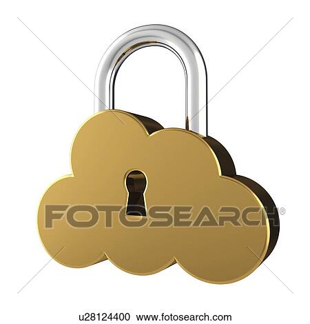 Stock Image - Cloud sign as padlock, isolated on white, illustration.. Fotosearch